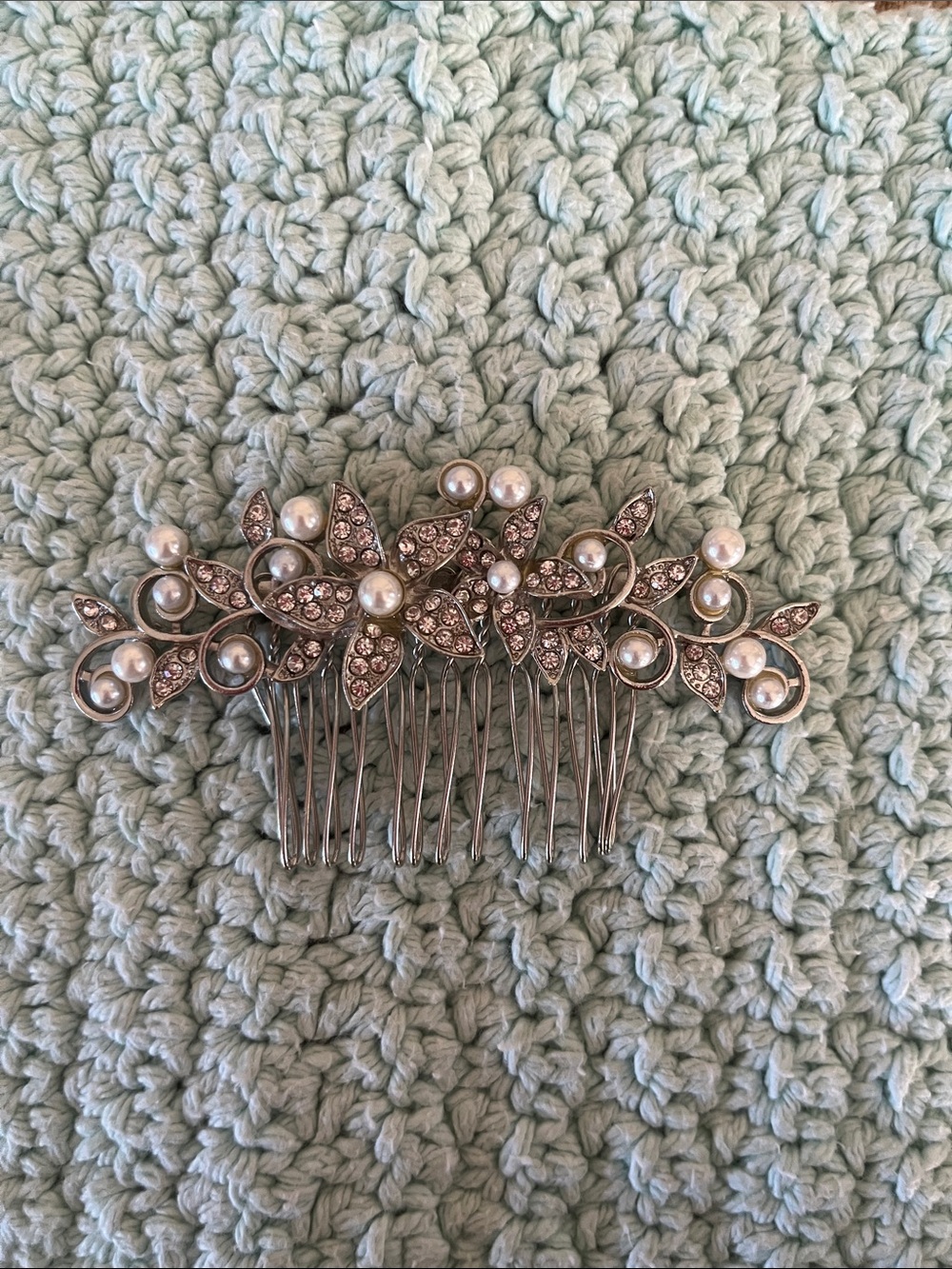 Silver Pearl & Crystal Floral Hair Comb - Women Accessories